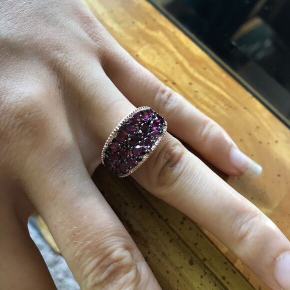 Natural Rhodolite Garnet Sterling Silver Ring Size 8 - Picture 1 of 6